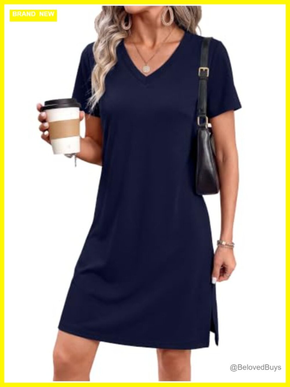 V-Neck Casual Sundress T-Shirt Dress with Side Slits
